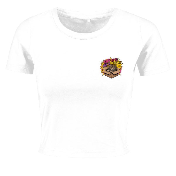 Dámský crop top – Tady je to jak v pasťáku (malý motiv)